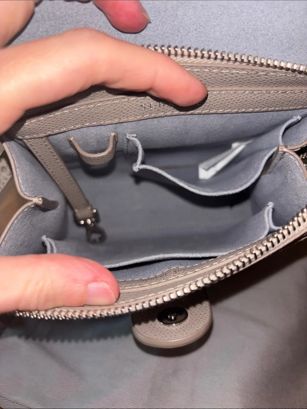 Senreve Pebbled Taupe Mini Satchel Backpack